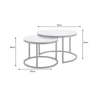 Ensemble de 2 tables basses gigognes VELTO en céramique effet marbre blanc et métal noir