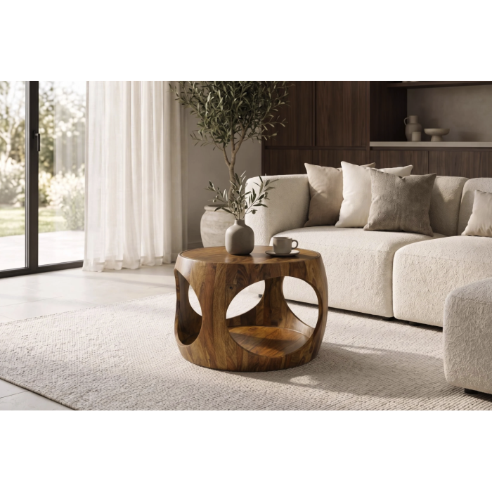 Table basse NERA 60cm en bois de sheesham vue de face