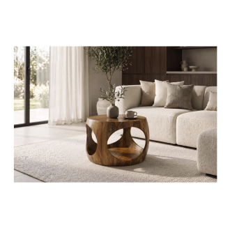 Table basse NERA 60cm en bois de sheesham vue de face