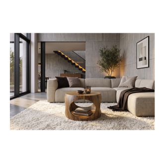 Table basse NERA 60cm en bois de sheesham vue dans un décor 3D