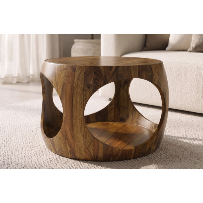 Table basse NERA 60cm en bois de sheesham mise en situation