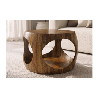 Table basse NERA 60cm en bois de sheesham mise en situation