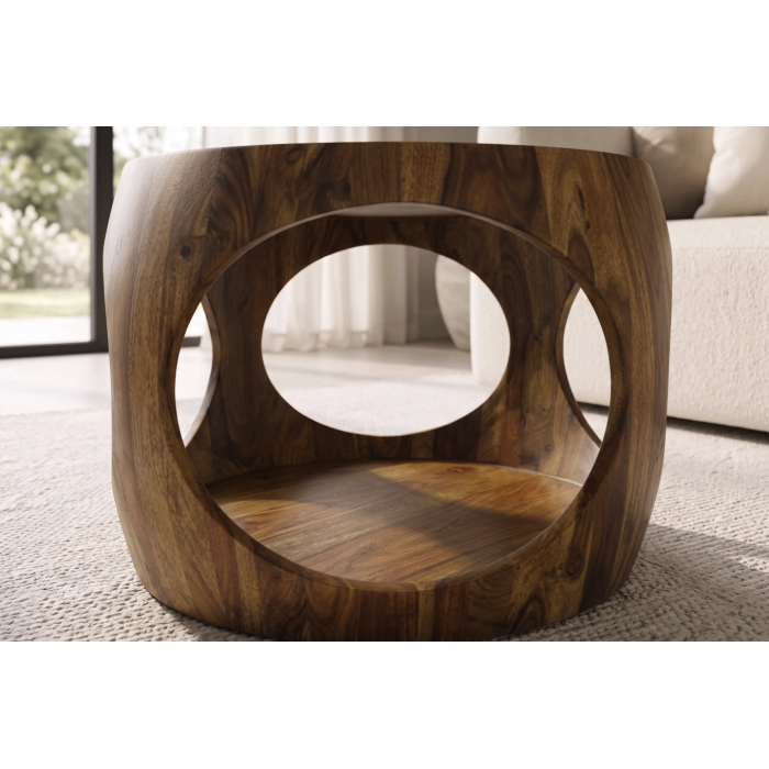 zoom sur la niche de la table basse NERA 60cm en bois de sheesham