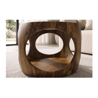 zoom sur la niche de la table basse NERA 60cm en bois de sheesham