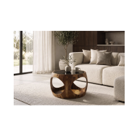Table basse NERA 60cm en bois de sheesham et verre vue de face