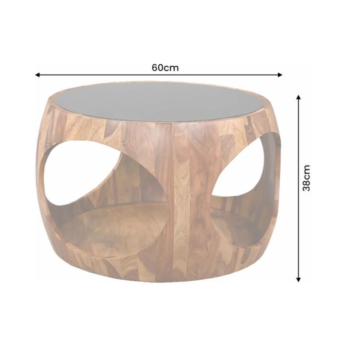 Table basse NERA 60cm en bois de sheesham et verre dimensions