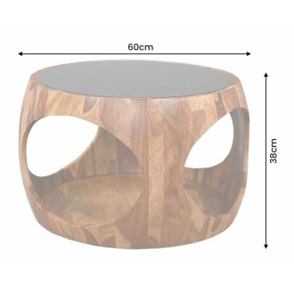 Table basse NERA 60cm en bois de sheesham et verre dimensions