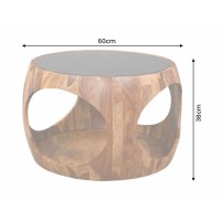Table basse NERA 60cm en bois de sheesham et verre dimensions