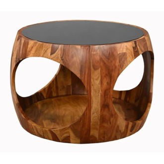 Table basse NERA 60cm en bois de sheesham et verre