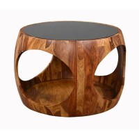 Table basse NERA 60cm en bois de sheesham et verre