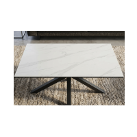Table basse SOLARA 100cm effet marbre blanc vue de face et de haut