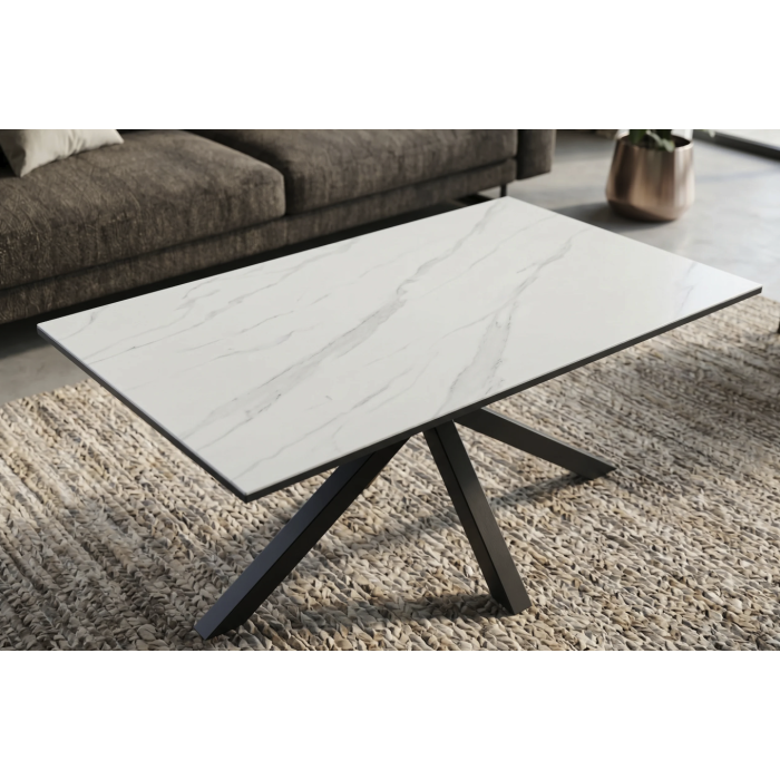 Table basse SOLARA 100cm effet marbre blanc vue de haut