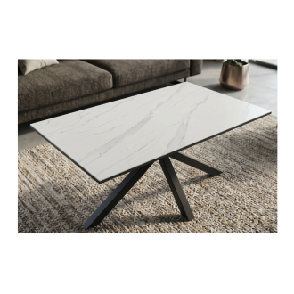 Table basse SOLARA 100cm effet marbre blanc vue de haut