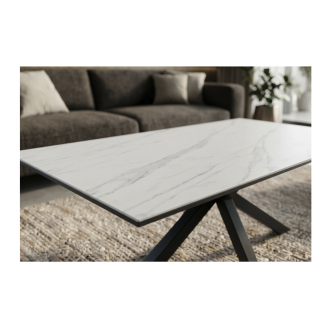 Table basse SOLARA 100cm effet marbre blanc vue de côté