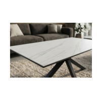 Table basse SOLARA 100cm effet marbre blanc vue de côté