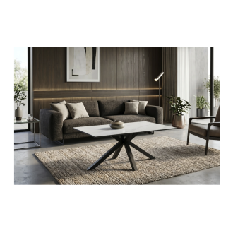 Table basse SOLARA 100cm effet marbre blanc mise en situation