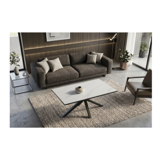 Table basse SOLARA 100cm effet marbre blanc vue de haut éloignée