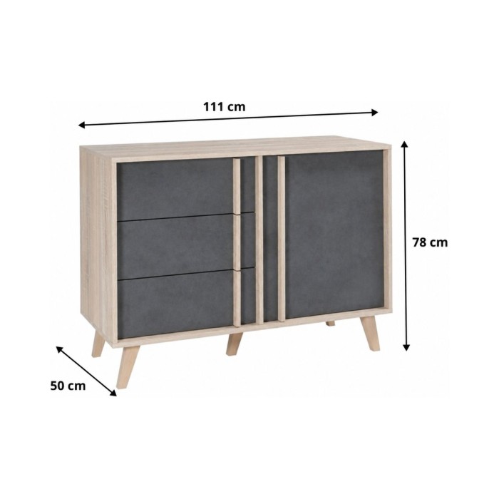 Buffet MALMO gris 111cm dimensions