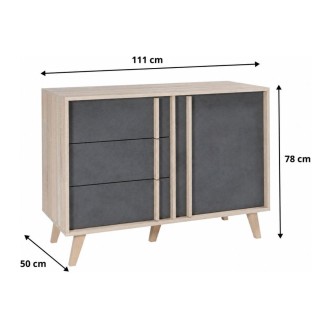 Buffet ENFILADE Sideboard kleines Modell MALMO helles Eichenholz und Betongrau