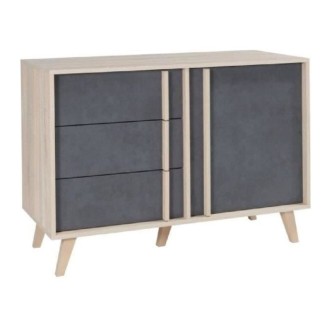 Buffet ENFILADE Sideboard kleines Modell MALMO helles Eichenholz und Betongrau