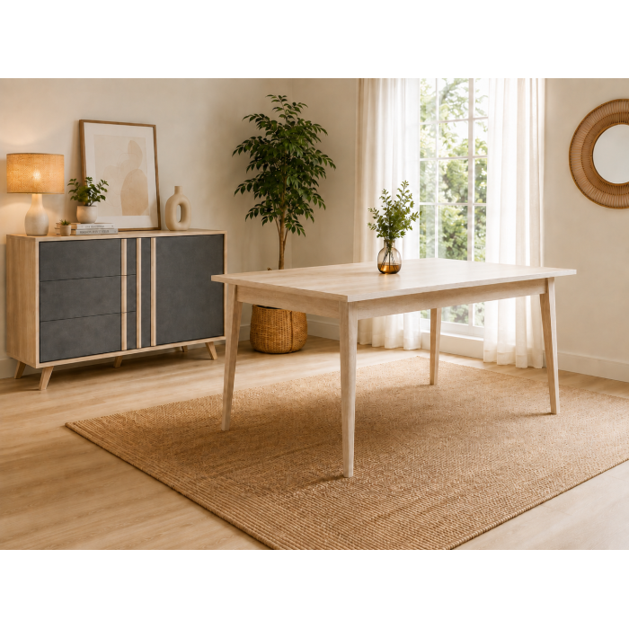 Buffet MALMO gris 111cm vu avec la table de la collection