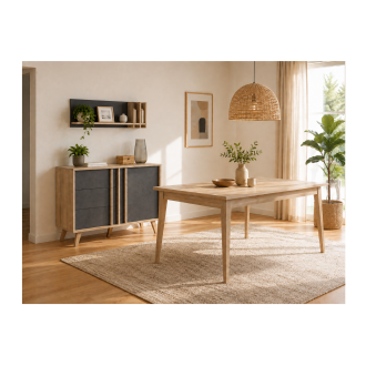 Buffet ENFILADE Sideboard kleines Modell MALMO helles Eichenholz und Betongrau