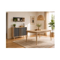 Buffet MALMO gris 111cm vu avec la table et l'étagère de la collection MALMO