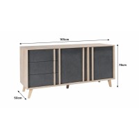 Buffet bas MALMO 165cm gris dimensions