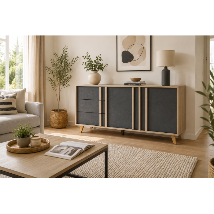 Buffet bas MALMO 165cm gris mis en situation