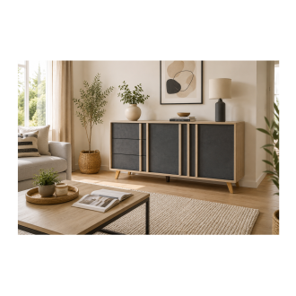 Buffet medio modello MALMO grigio. Mobile design stile SCANDINAVO. Effetto ultra trendy per il tuo soggiorno.
