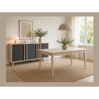 Buffet bas MALMO 165cm gris vu avec la table de la collection