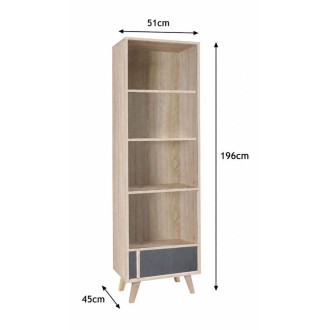 Biblioteca MALMO in rovere chiaro e grigio – 1 porta e 4 nicchie
