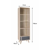 Biblioteca MALMO in rovere chiaro e grigio – 1 porta e 4 nicchie