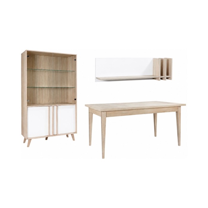 Ensemble MALMO : table, vitrine et étagère murale