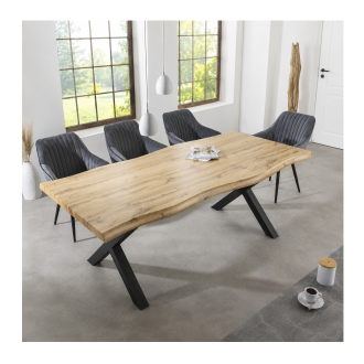 Eettafel RIVET 160 cm in lichte houtlook en zwart metaal