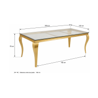 Tavolo da pranzo VELENA – Rettangolare 200 cm – Vetro temperato e acciaio dorato – Stile barocco chic