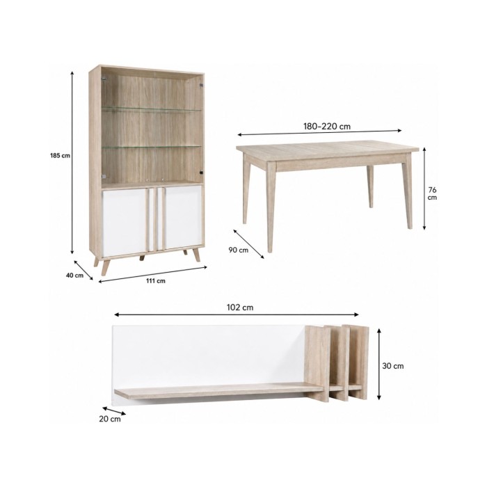 copy of Volledige eetkamer ISIS: Buffetkast, Dressoir, Vitrinekast en Uitschuifbare Tafel.
