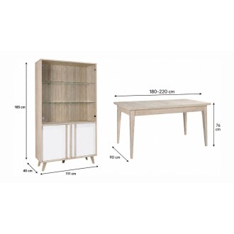 Ensemble MALMO : table extensible et vitrine dimensions