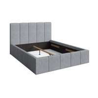 Lit adulte RAVELLO 160x200 cm en tissu gris avec tête de lit capitonnée