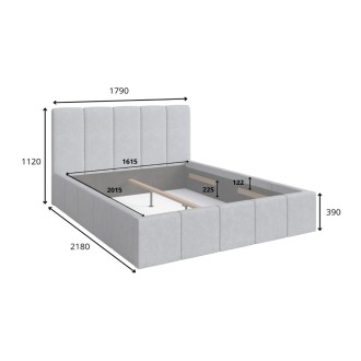 Volwassen bed RAVELLO 160x200 cm in grijze stof met gecapitonneerd hoofdeinde