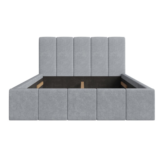 Lit adulte RAVELLO 160x200 cm en tissu gris avec tête de lit capitonnée