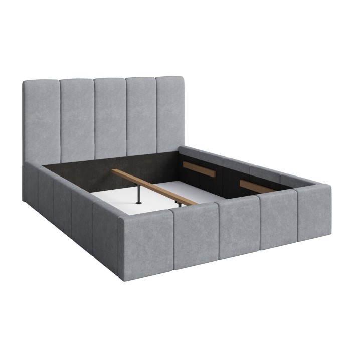 Lit adulte RAVELLO 180x200 cm en tissu gris avec tête de lit capitonnée