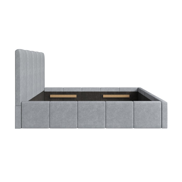 Lit adulte RAVELLO 180x200 cm en tissu gris avec tête de lit capitonnée