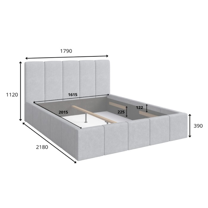 Lit adulte RAVELLO 180x200 cm en tissu gris avec tête de lit capitonnée