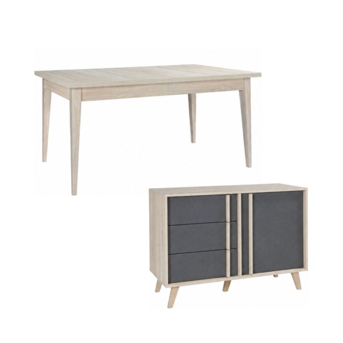 copy of Komplettes Esszimmer ISIS: Geschirrschrank, Buffet, Vitrine und ausziehbarer Tisch.