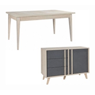 Pack MALMO gris : table extensible et buffet haut
