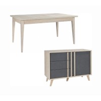 Pack MALMO gris : table extensible et buffet haut
