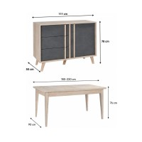 Pack MALMO gris : table extensible et buffet haut dimensions