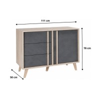 Buffet haut MALMO gris et chêne clair dimensions
