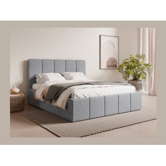 Volwassen bed RAVELLO 160x200 cm in grijze stof met gecapitonneerd hoofdbord en lattenbodem inbegrepen